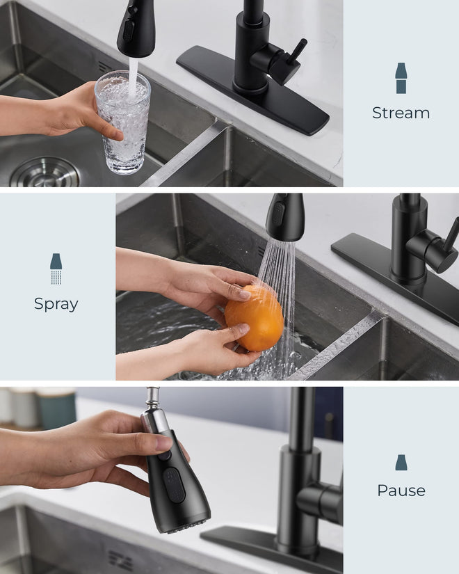 FORIOUS Black Kitchen Faucets with Pull Down Sprayer, Kitchen Sink Faucet with Pull Out Sprayer, Fingerprint Resistant, Single Hole Deck Mount, Single Handle Copper Kitchen Faucet, Matte Black 🍁 All In One Marketplace Canada