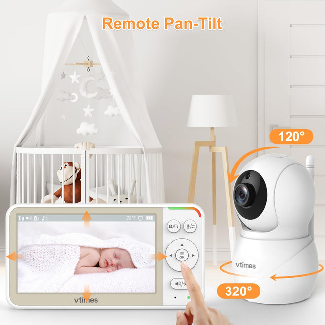 VTimes Baby Monitor No WiFi, 5" Screen Video Baby Monitor with 32Hr Battery, Pan-Tilt-Zoom Camera, VOX Mode, Two-Way Audio, Night Vision, Temperature Display, Lullabies, 1000ft Long Range 🍁 All In One Marketplace Canada