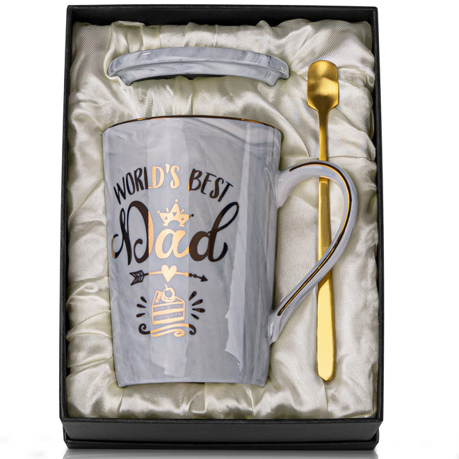 Fathers Day Gifts Presents for Dad - Dad Birthday Gift from Daughter, Son - World' s Best Dad Mug - Christmas Gift for Dad, New Dad, Husband - 14oz Grey Ceramic Coffee Mug, Greeting Card, Gift Box 🍁 All In One Marketplace Canada