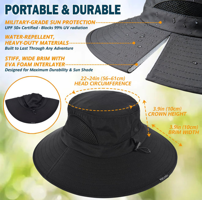 EINSKEY Sun Hat for Men/Women, Waterproof Wide Brim Bucket Hat UV Protection Boonie Hat for Fishing Hiking Garden Beach Black 🍁 All In One Marketplace Canada