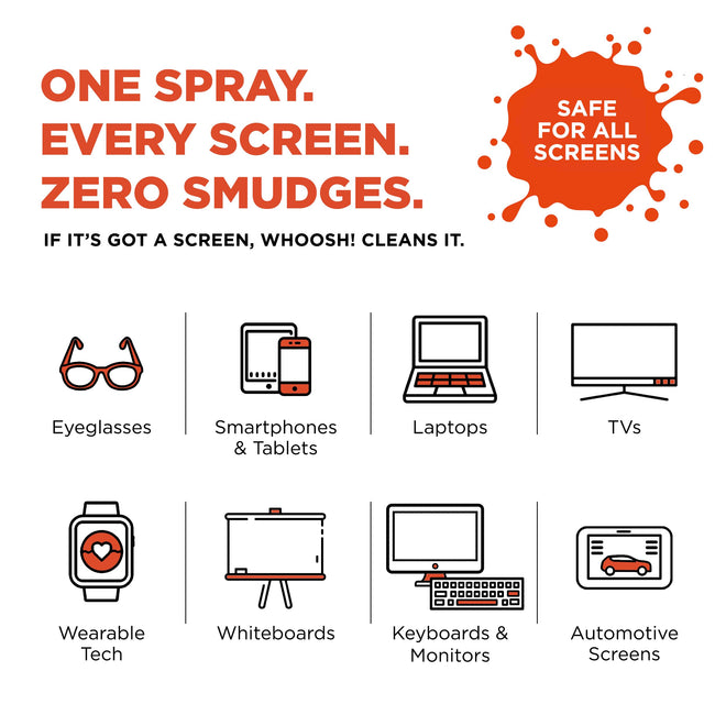 WHOOSH! Screen Shine Go 30 ml – Refillable Laptop Cleaner, Safe Streak-Free Glasses Cleaning Spray for TV, OLED, MacBook, Monitor or Car, Includes 15x15 cm PROTX2 Microfiber Cloth 🍁 All In One Marketplace Canada