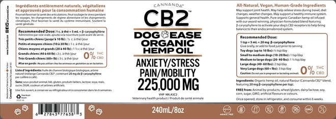 CB2 Hemp Oil for Dogs [225,000mg / 240mL / Organic] - Natural Hip and Joint Supplement for Dogs - Calming Anxiety Relief - Extra Strength for Pain, Inflammation, Arthritis, Stress, Aggression 🍁 All In One Marketplace Canada