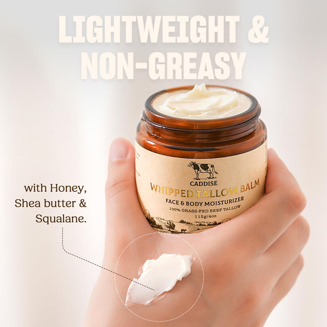 CADDISE Whipped Beef Tallow for Skin – 100% Grass-Fed Handmade Cream Moisturizer for Face & Body, Natural with Honey, Shea Butter, Jojoba Oil, Non-Greasy, Nourishing for Men, Women, Kids, 4 Oz 🍁 All In One Marketplace Canada