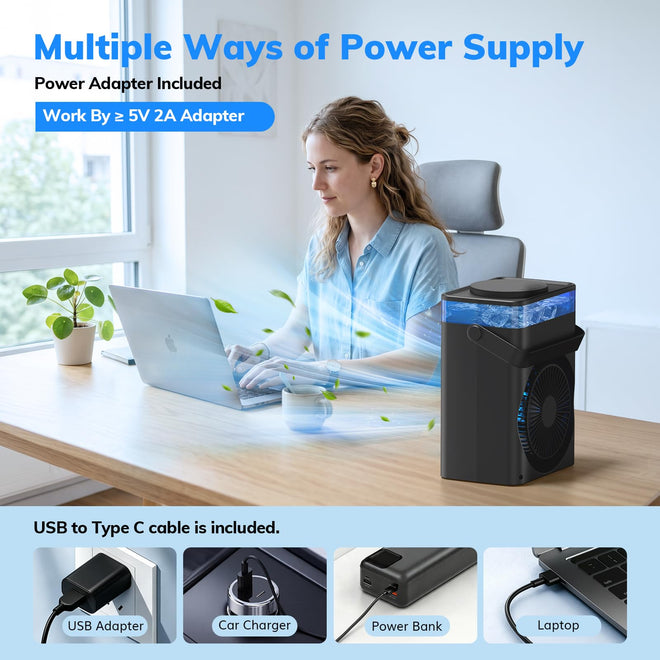 Portable Air Conditioner, Mini Air Conditioner Portable Cooling Fan with Remote Control, 3 Wind Speed & 3 Mist Level & 2-8H Timer Evaporative Air Cooler for Home Office Room, Black 🍁 All In One Marketplace Canada