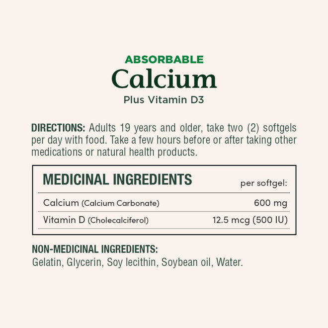 NATURE'S BOUNTY Calcium Plus Vitamin D3, Absorbable, 1200 mg, Helps Bones & Teeth, Softgels, 535 g 🍁 All In One Marketplace Canada