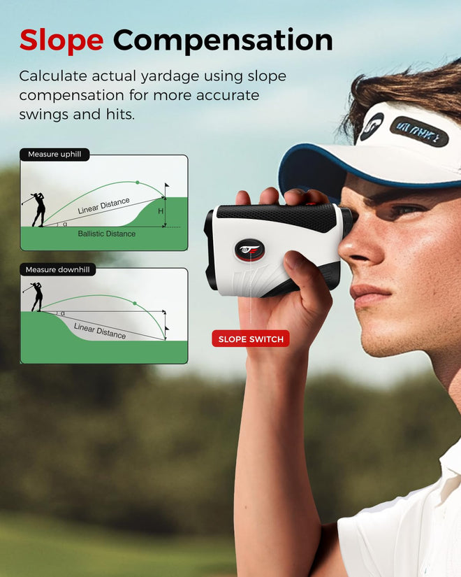 VyKure Golf Rangefinder with Slope - 1200 Yards Laser Range Finder with Flag Pole Locking Vibration, 7X Magnification rangefinder with Magnet Stripe (White) 🍁 All In One Marketplace Canada