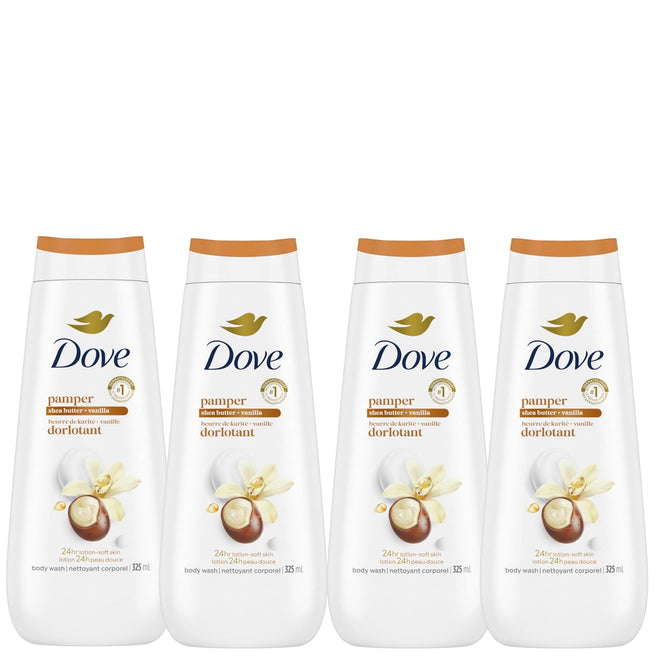 Dove Body Wash for Renewed, Healthy-Looking Skin, Pampering Shea Butter & Vanilla, Gentle Skin Cleanser with 24hr Renewing MicroMoisture, 325mL (Pack of 4) 🍁 All In One Marketplace Canada