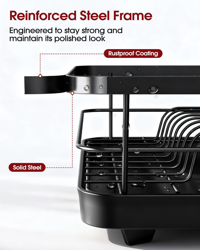 Sakugi Dish Drying Rack - Compact Dish Racks with Drain Board for Kitchen Counter, Durable Stainless Steel Dish Rack Used in Sink & on Countertop, Dark Black, Large 🍁 All In One Marketplace Canada