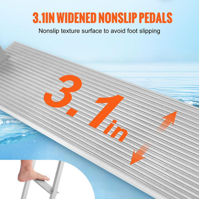 VEVOR Dock Ladder, Removable 3 Steps, 500 lbs Load Capacity, Aluminum Alloy Pontoon Boat Ladder with 3.1'' Wide Step & Nonslip Mat, Easy to Install for Ship/Lake/Pool/Marine Boarding 🍁 All In One Marketplace Canada