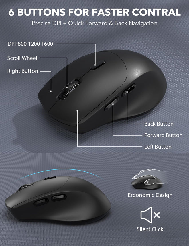 Wireless Keyboard and Mouse Combo - Full-Sized Ergonomic Keyboard with Wrist Rest, Phone Holder, Silent 2.4GHz Cordless Keyboard Mouse for Computer, Laptop, PC, Mac, Windows (Black, 1 Pack) 🍁 All In One Marketplace Canada