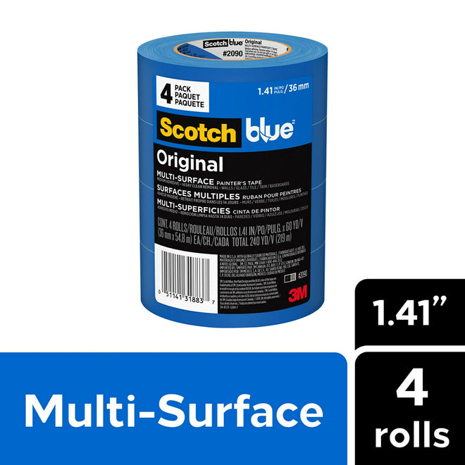 Scotch Painter’s Tape ScotchBlue Original Painter's Tape, Multi-Surface, 36 mm (4 Rolls) - 2090-1.41 Inch X 60 Yards, Blue (2090-36EP4) 🍁 All In One Marketplace Canada