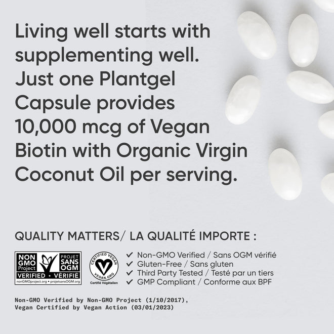 Sports Research® Max Strength Vegan Biotin 10,000mcg with Organic Coconut Oil - Helps to Maintain Healthy Hair, Nails and Skin - Great for Women & Men - 120 Veggie Softgels 🍁 All In One Marketplace Canada