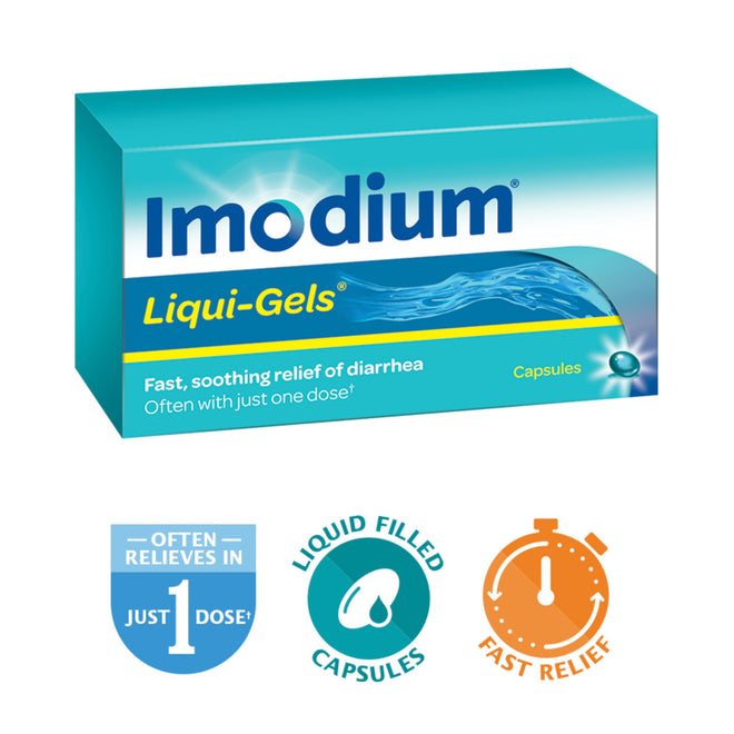 IMODIUM® LIQUI-GELS® - 2mg Loperamide Hydrochloride for Fast Acting Diarrhea Symptom Relief On the Go in Travel Size Softgels for Adults and Children 12+ - 60 Count 🍁 All In One Marketplace Canada