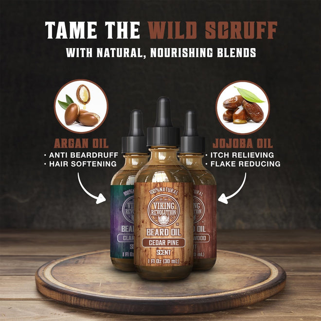Viking Revolution - Beard Oil - All Natural Variety Sandalwood, Pine & Cedar, Clary Sage - Gifts For Men - Conditioning and Moisturizing - Valentines Day Gift for Him - 3 x 30 ml 🍁 All In One Marketplace Canada