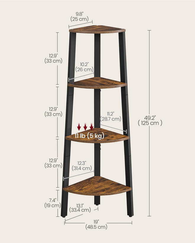 VASAGLE Corner Shelf Stand, 4-Tier Corner Bookshelf, Industrial Ladder Shelf, Plant Stand for Living Room, Office, Kitchen, Rustic Brown and Matte Black ULLS34X 🍁 All In One Marketplace Canada
