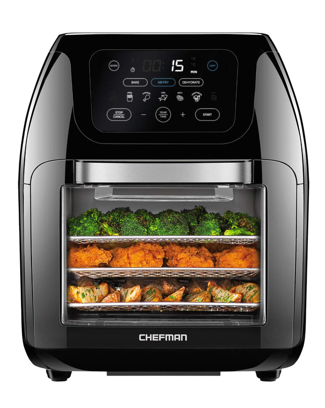 CHEFMAN Multifunctional Digital AirFryer+ Rotisserie,Dehydrator, Convection Oven17 Touch Screen Presets Fry,Roast,Dehydrate, Bake, XL 10L Family Size,Auto Shutoff,Large Easy-View Window Black,10 Quart 🍁 All In One Marketplace Canada
