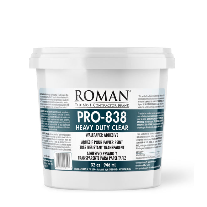 Roman Products Heavy Duty Wallpaper Adhesive, Commercial Grade for Heavy Wall Hangings, Clear, PRO-838 (32 Ounce - 70 sq. ft.), 11314 🍁 All In One Marketplace Canada