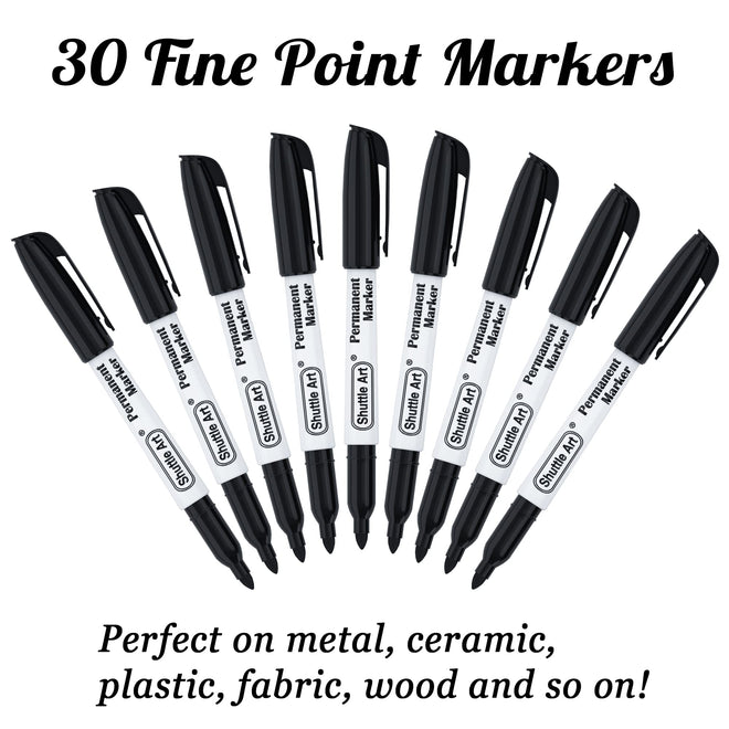 Shuttle Art Permanent Markers, 30 Pack Black Permanent Marker set,Fine Point, Works on Plastic,Wood,Stone,Metal and Glass for Doodling, Marking… 🍁 All In One Marketplace Canada