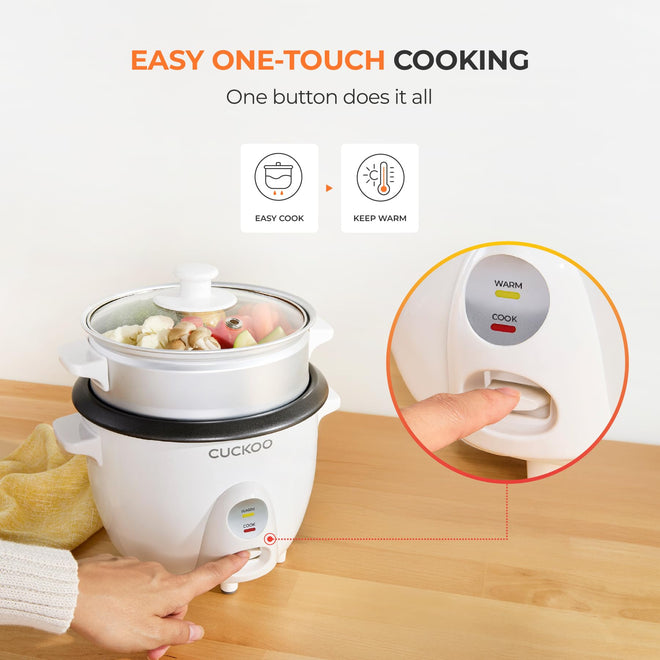CUCKOO One Touch Rice Cooker 3-Cup (Uncooked) / 6-Cup (Cooked), Mini Rice Cooker & Warmer with Steamer Tray, Versatile Grain Cooker, Soup Maker, Auto Keep Warm, White (CR-0301C) 🍁 All In One Marketplace Canada