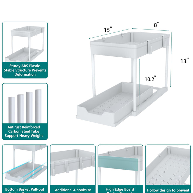 DEKAVA Under Sink Organizer 2 Pack, Bathroom Organizes, 2 Tier Sliding Cabinet Basket Organizer Drawer, Multi-Purpose Bath Collection Baskets for Bathroom (White) 🍁 All In One Marketplace Canada
