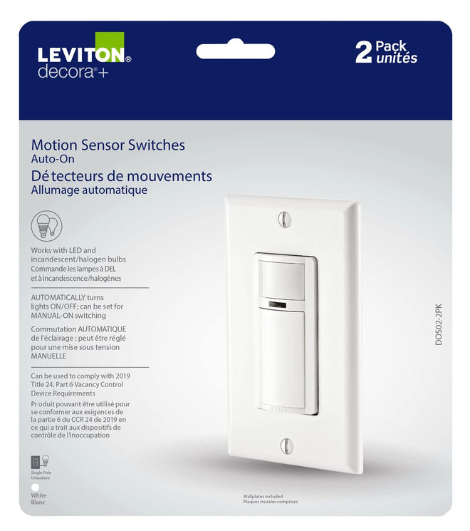 Leviton 2-Pack Decora Occupancy Motion Sensor Light Switch, Auto-On, 2A, Residential Grade, Single Pole, DOS02-2PK, White 🍁 All In One Marketplace Canada