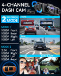 IIWEY N5 4 Channel Dash Cam, 360° All-Sides View, FHD 1080P Front and Rear Inside, Left Right Dash Camera for Cars, 8 IR Lamps, 5G WiFi & APP Control, 24H Parking Mode, G-Sensor, with a 128GB SD Card 🍁 All In One Marketplace Canada