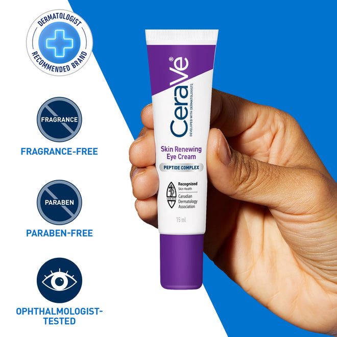 CeraVe Skin Renewing Eye Cream, Under Eye Cream with Caffeine, Peptides, & Hyaluronic Acid, Reduce Appearance of Fine Lines. Fragrance-Free & Ophthalmologist Tested, 15 mL 🍁 All In One Marketplace Canada