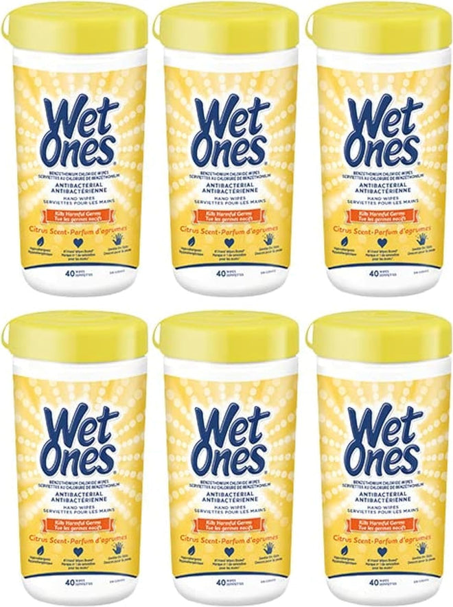 Wet Ones Antibacterial CitrusScent Hand Wipes| Travel | Hand Sanitizer Wipes, Travel Essentials, 40‑Count Canisters, Pack of 6 🍁 All In One Marketplace Canada