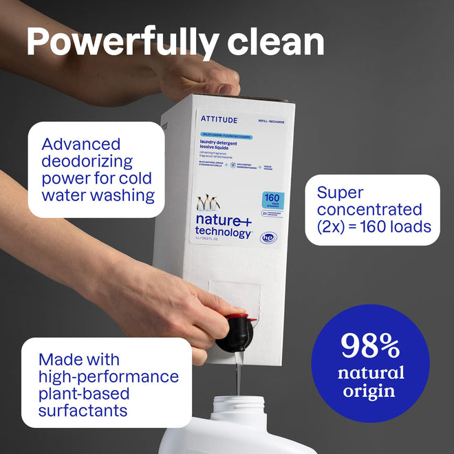 ATTITUDE Liquid Laundry Detergent Refill, EWG Verified, HE Compatible, Plant-Based & Vegan, Natural Laundry Soap, Made in Canada, Citrus Zest Scent, 160 Loads, 4 Liters 🍁 All In One Marketplace Canada