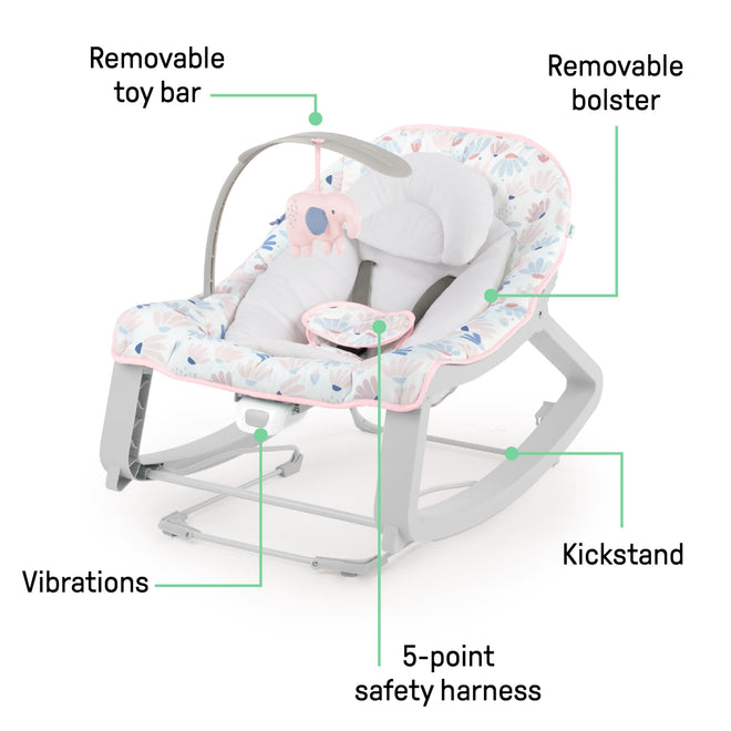 Ingenuity Keep Cozy 3-in-1 Grow with Me Vibrating Baby Bouncer Seat & Infant to Toddler Rocker, Vibrations & Toy Bar, 0-30 Months Up to 40 lbs (Pink Burst) 🍁 All In One Marketplace Canada