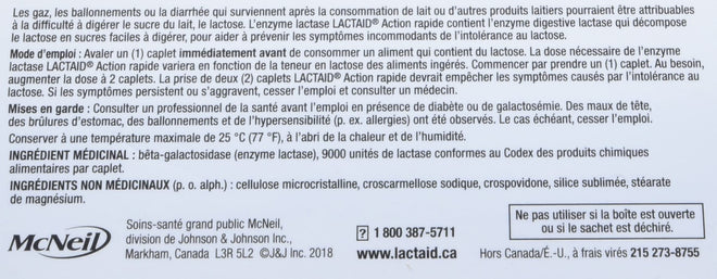 Lactaid Fast Acting Caplets - Lactose Enzyme Break Down - Gas, Bloating or Diarrhea - Milk & Dairy - 40 Caplets Per Package 🍁 All In One Marketplace Canada
