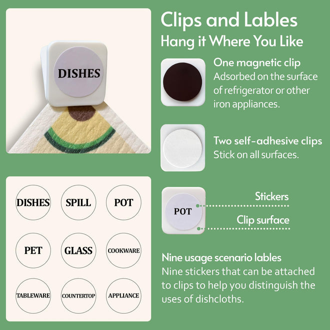 Eulnars Swedish Dish Cloth, 8-Pack Reusable Paper Towels, Swedish Dish Cloth with 3 Clips, 9 Classified Labels, Quick Drying Washable Dish Cloths, Super Absorbent Kitchen Towels, Odorless 🍁 All In One Marketplace Canada