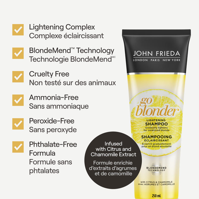 John Frieda Go Blonder Duo for Blondes, Lightening Shampoo and Conditioner, Gradually lightens and brightens natural, colour-treated and highlighted blonde hair, peroxide and ammonia free. Packaging May Vary 🍁 All In One Marketplace Canada