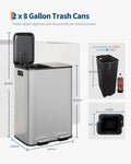 GarveeHome 2x8 Gallon Stainless Steel Dual Trash Can with Lid, Large Kitchen Step-on Garbage and Recycle Bin Combo, Metal Double Trash Can with PP Inner Buckets & Liner Rim for Kitchen Waste Sorting 🍁 All In One Marketplace Canada