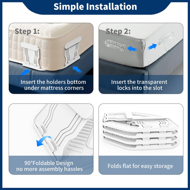 AMOVO Bed Sheet Holders for Corners Keep Sheets in Place Firmly - Foldable Fitted Sheet Holders Heavy Duty Sheet Locks Mattress Sheet Fasteners, Set of 4 Lock Sheet Clips (White) 🍁 All In One Marketplace Canada