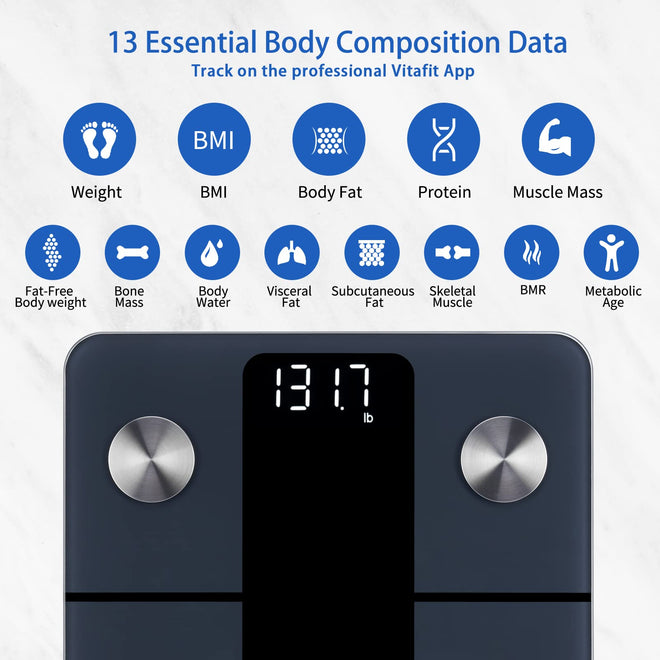 Vitafit Smart Weight Scale, High Accuracy 0.1lb by Our Professional Factory Since 2001, Scale Body Weight App Sync 13 Body Composition with BMI, Body Fat and Muscle, 400lb, LED, Black 🍁 All In One Marketplace Canada