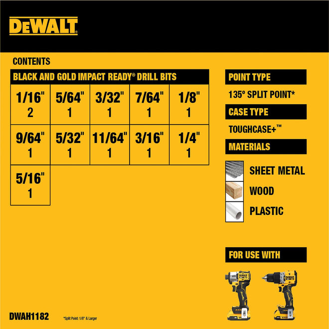 DEWALT 12 Pc Black and Gold Drill Bit Set, Premium Finish Impact Driver Bit Set for Metal, Plastic and Wood (DWAH1182) (DWAH1182) 🍁 All In One Marketplace Canada