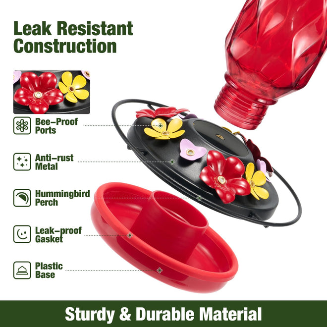 Kingsyard Glass Hummingbird Feeder for Outdoors Hanging, 20 oz Leak-Proof Hummingbird Feeders with 9 Bee Proof Feeding Ports & Ant Moat, Easy to Clean and Refill (Red) 🍁 All In One Marketplace Canada