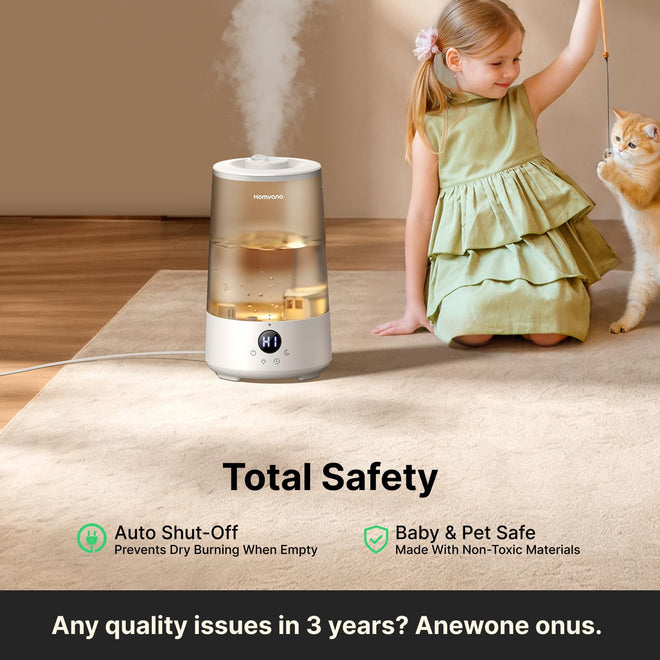 Homvana Humidifiers for Bedroom Home, 3.6 L Cool Mist Top-Fill 34H Super Long Time, Quiet 16dB, Baby Humidifier, Oil Diffuser Large, Plants, Nursery, Office BPA FREE, 7 Color Light (Grey) 🍁 All In One Marketplace Canada