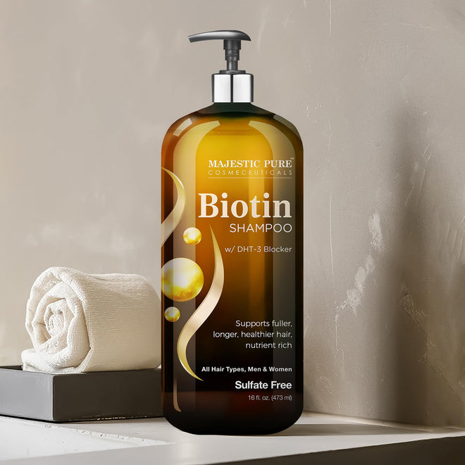 Majestic Pure Biotin Shampoo - Volumizing Shampoo for Hair Loss - with DHT-3 Blocker - Hydrating & Nourishing - Sulfate Free, for Men & Women - Thin Hair Shampoo - 16 fl oz 🍁 All In One Marketplace Canada