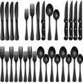 24-Piece Black Silverware Set with Steak Knives, Black Flatware Set for 4, Food-Grade Stainless Steel Tableware Cutlery Set, Mirror Finished Utensil Sets for Home Restaurant 🍁 All In One Marketplace Canada