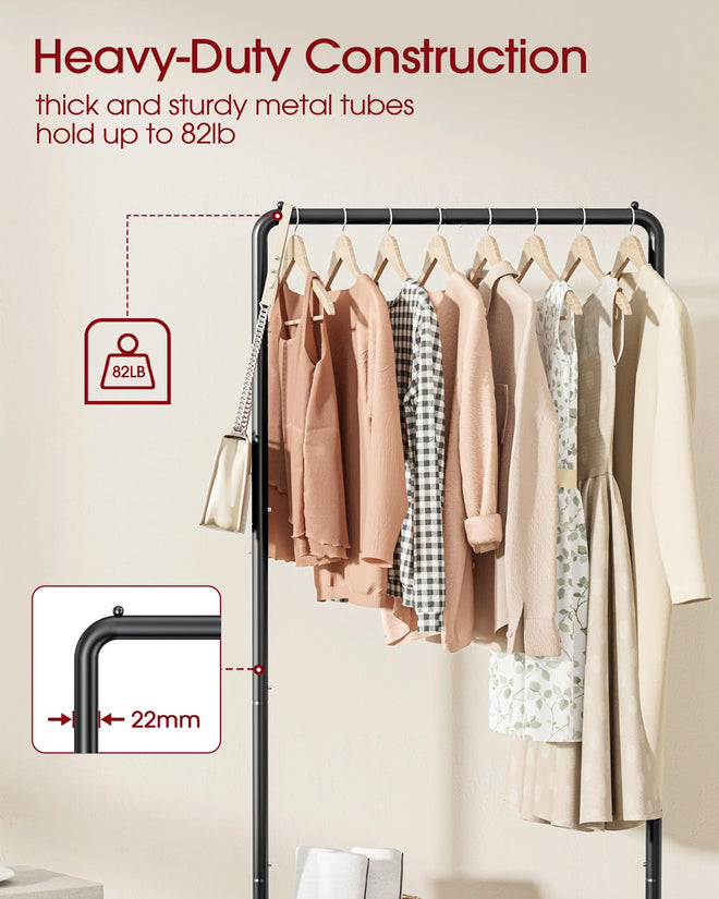 Sakugi Clothing Rack - Movable Multi-Functional Coat Rack with 4 Universal Wheels, Long-Lasting Metal Clothes Rack with Extra Storage Shelf for Bedroom, Office, Laundry(Black, 73W x 43.5D x 150H cm) 🍁 All In One Marketplace Canada
