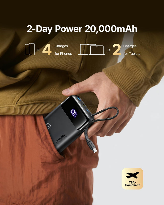 INIU 20000mAh Power Bank, Small 45W PD Fast Charging Portable Charger with Built-in USB C Cable, Flight-Safe Travel External Phone Battery Pack for iPhone 17 16 Pro Max Samsung S25 S26 Google iPad etc 🍁 All In One Marketplace Canada