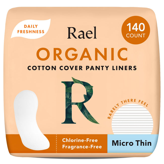 Rael Panty Liners for Women, Organic Cotton Cover - Daily Pantiliners, Light Absorbency, Unscented, Chlorine Free (Micro Thin, 140 Count) 🍁 All In One Marketplace Canada