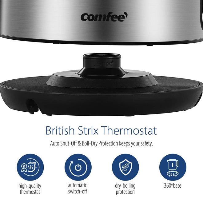 COMFEE' Stainless Steel Electric Kettle, 1.7L Tea Kettle Electric for Boiling Water, Hot Water Kettle 1500W Fast Boil with LED Light, Auto Shut-Off and Boil-Dry Protection 🍁 All In One Marketplace Canada