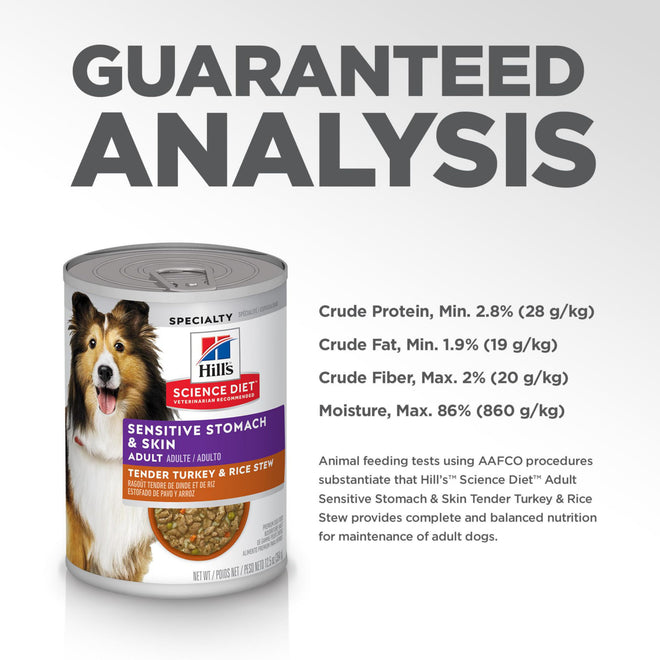 Hill's Science Diet Sensitive Stomach & Skin, Adult 1-6, Stomach Sensitivity Support, Wet Dog Food, Turkey & Rice Stew, 12.5 oz Can, Case of 12 🍁 All In One Marketplace Canada