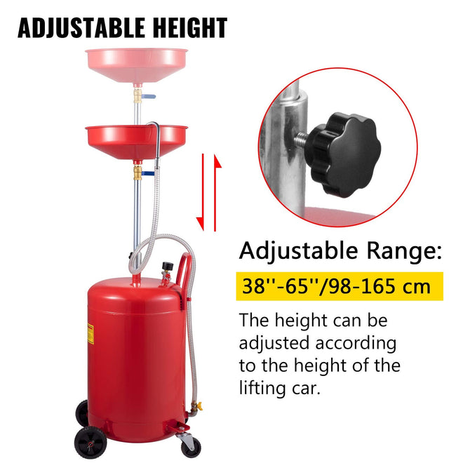 VEVOR Waste Oil Drain Tank 20 Gallon Portable Oil Drain Air Operated Drainer Oil Change, Oil Drain Container, Fluid Fuel Transfer Drainage Adjustable Funnel Height, with Wheel For Easy Oil Removal 🍁 All In One Marketplace Canada