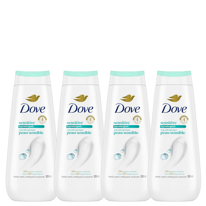 Dove Sensitive Skin Body Wash For 24hr Lotion-Soft Skin, Hypoallergenic with No Sulfates No Parabens, 325mL (Pack of 4) 🍁 All In One Marketplace Canada