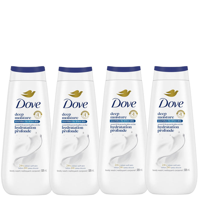 Dove Body Wash Deep Moisture, for 24hr Lotion-Soft Skin Moisturizing Skin Cleanser with No Sulfates No Parabens, 325mL (Pack of 4) 🍁 All In One Marketplace Canada