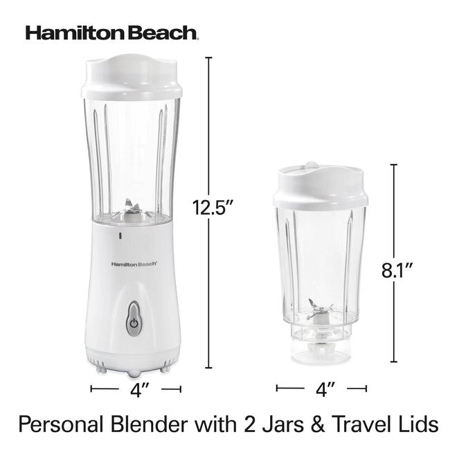 Hamilton Beach Personal Blender for Smoothies & Protein Shakes, Portable Single Serve Blender with 2 Travel Jars & Lids, 14 oz BPA-Free Cups, Stainless Steel Blades, 300W, White, 51102G 🍁 All In One Marketplace Canada
